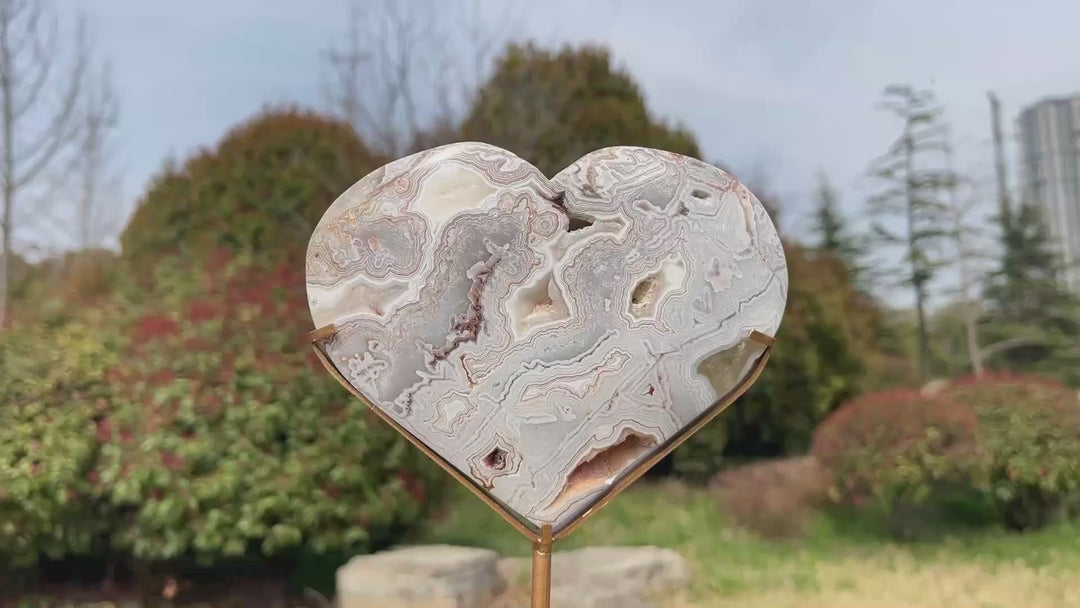 Unique,A Slightly Imperfect Natural Crystal Mexican Agate Heart