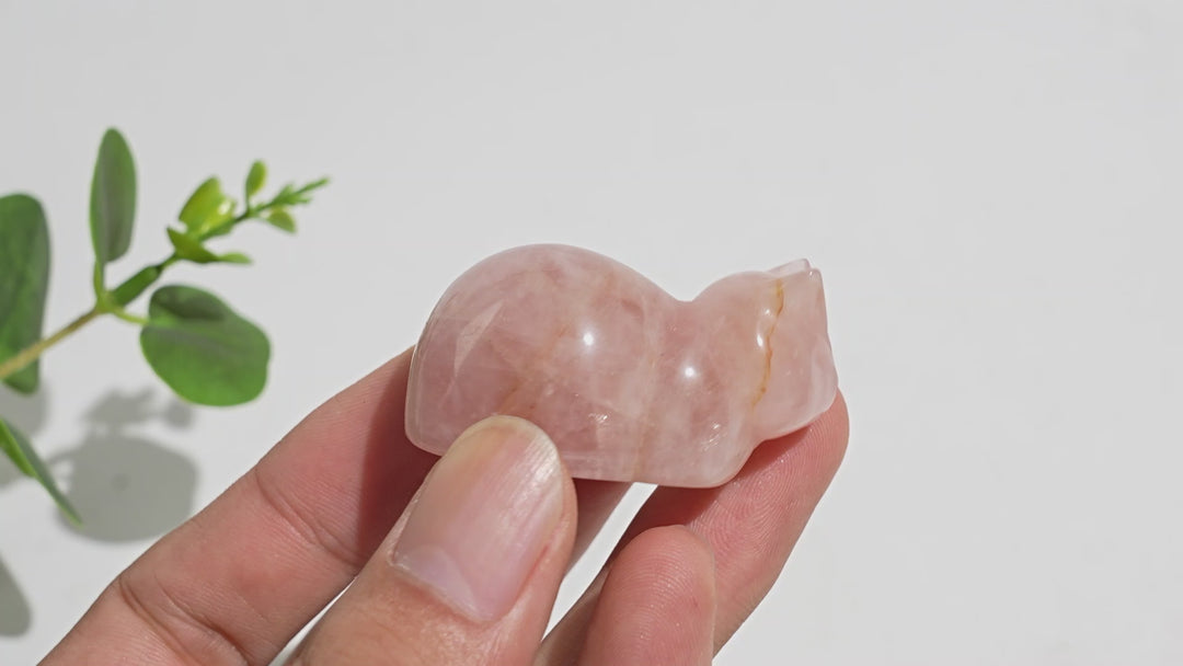 Natural Crystal Carving Rose Quartz Cute Loaf Cat