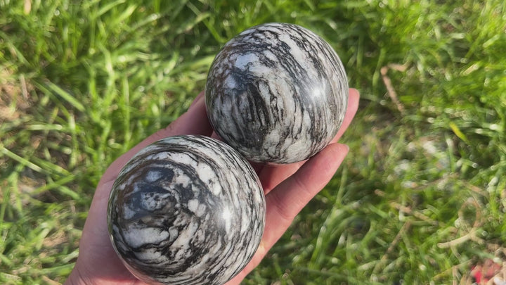 Natural Black Network Jasper Sphere