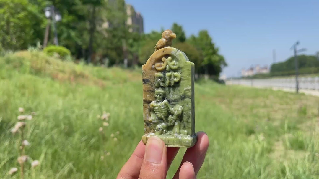 Natural Crystal Gothic Tombstone With Raven Carving