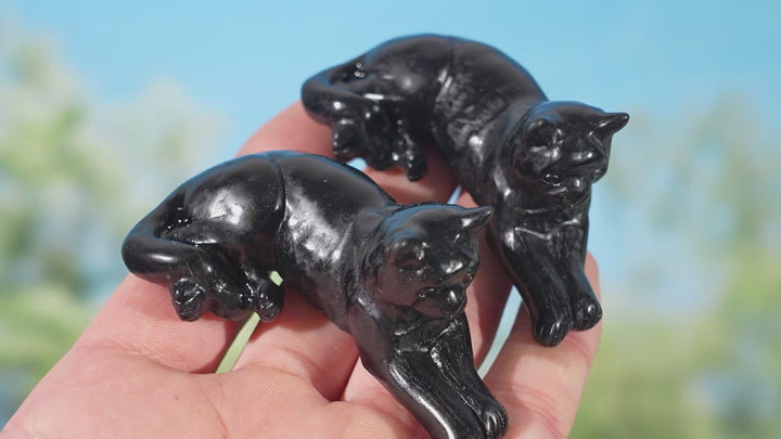 Natural Obsidian Lying Cat Figurine
