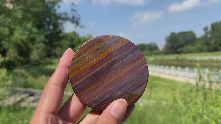 Natural Crystal Tiger Eye With Hematite Round Disc