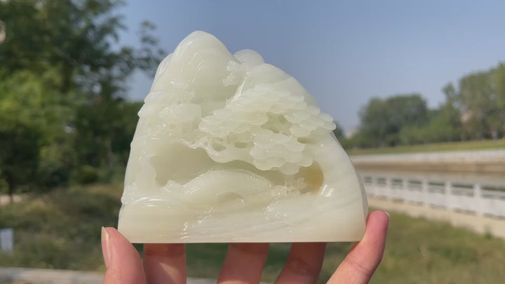 Unique,Natural Crystal Carving Afghanistan Jade Mountain Landscape