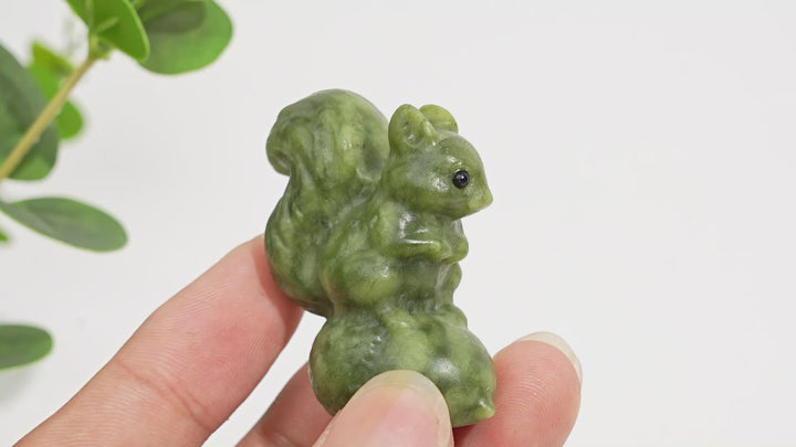 Natural Crystal Carving Squirrel On Pine Nut