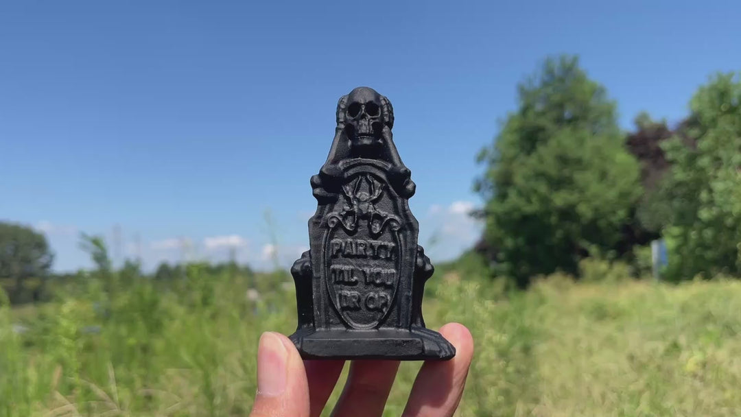 Natural Crystal Carving Black Obsidian Tombstone Skeleton
