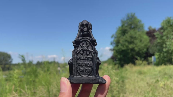 Natural Crystal Carving Black Obsidian Tombstone Skeleton