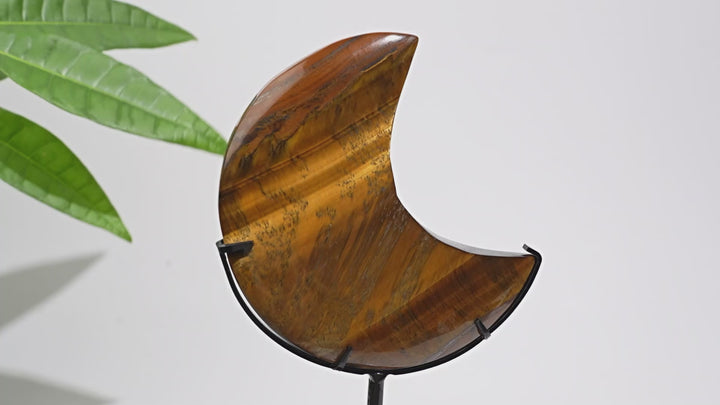 Unique,Natural Crystal Tiger Eye Moon With Stand