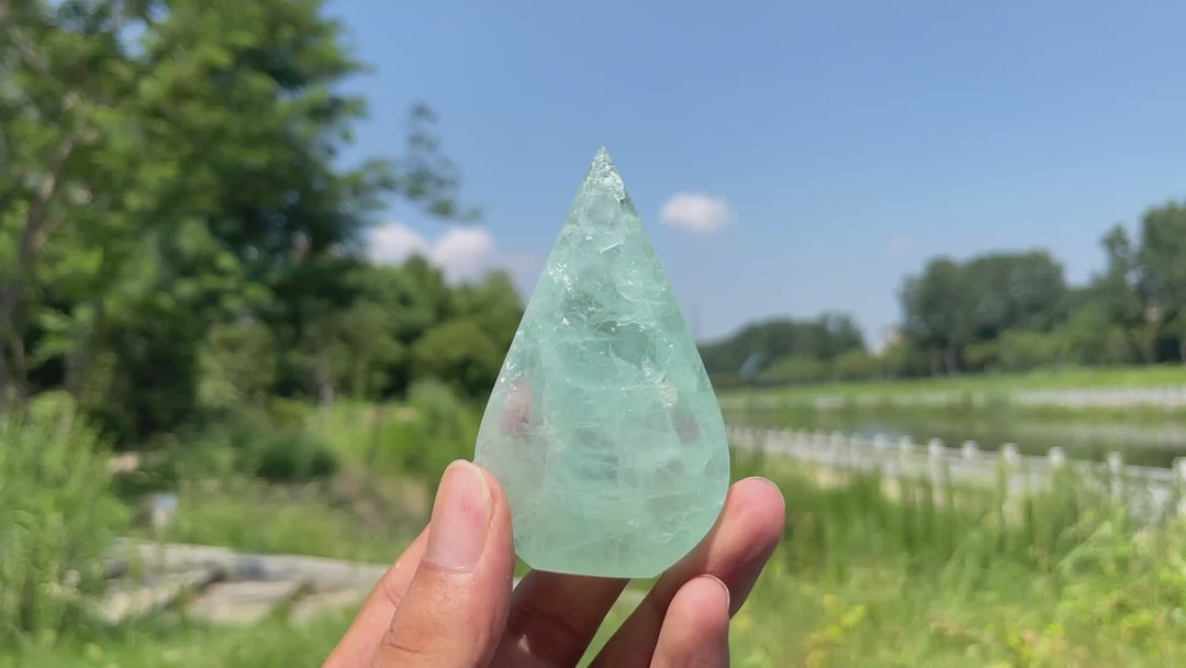 Natural Crystal Green Fluorite Exquisite Teardrop