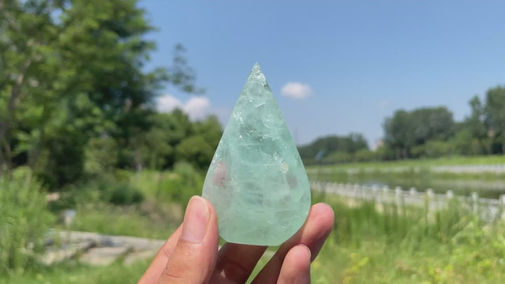 Natural Crystal Green Fluorite Exquisite Teardrop