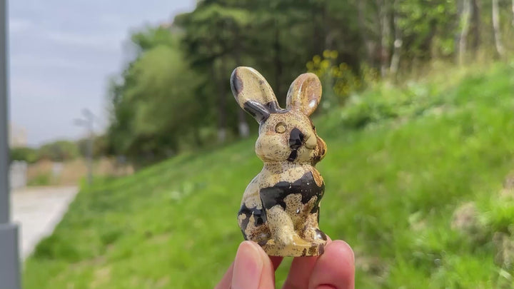 Natural Picture Jasper Long-Eared Rabbit Carving