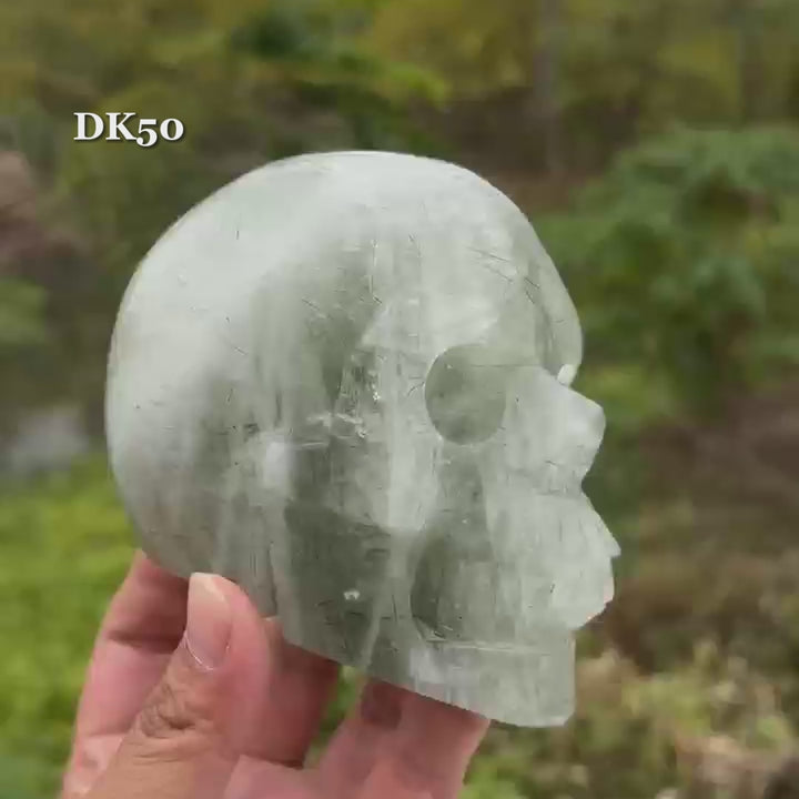 Clear Quartz With Green Actinolite Skull