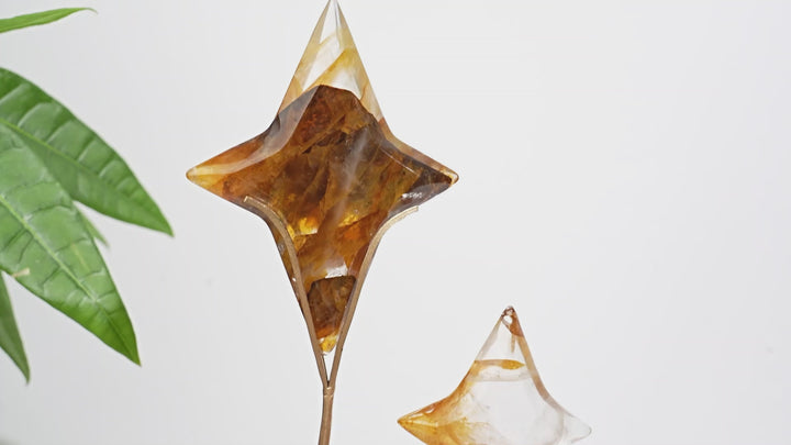 Unique,A Slightly Imperfect Natural Crystal Twin Star Carving With Stand