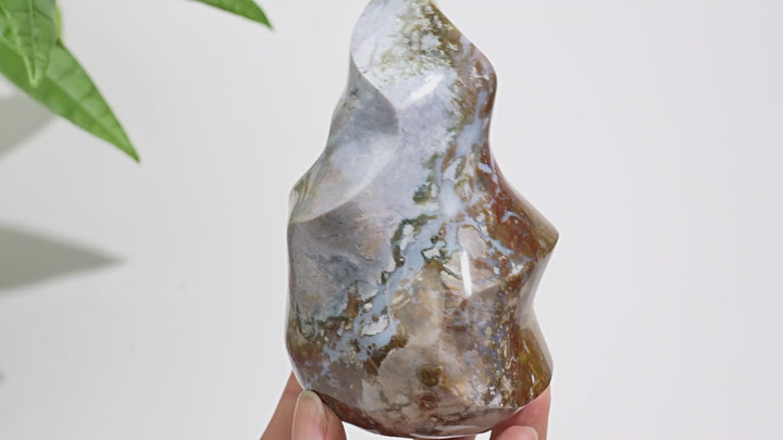 Unique,Natural Crystal Ocean Jasper Torch Flame Carving