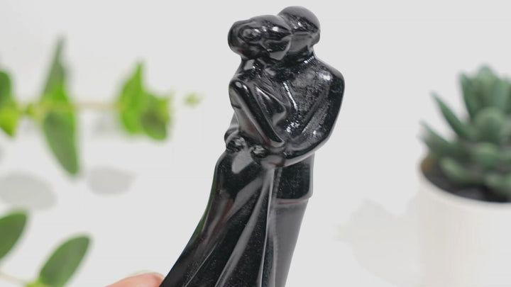 Natural Crystal Black Obsidian Embracing Couple
