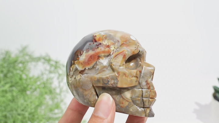 Unique,A Slightly Imperfect Natural Crystal Volcanic Agate Skull Carving