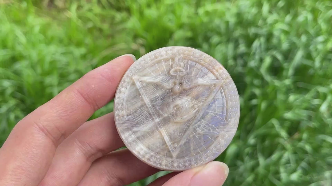 Natural Moonstone Evil Eye Carving