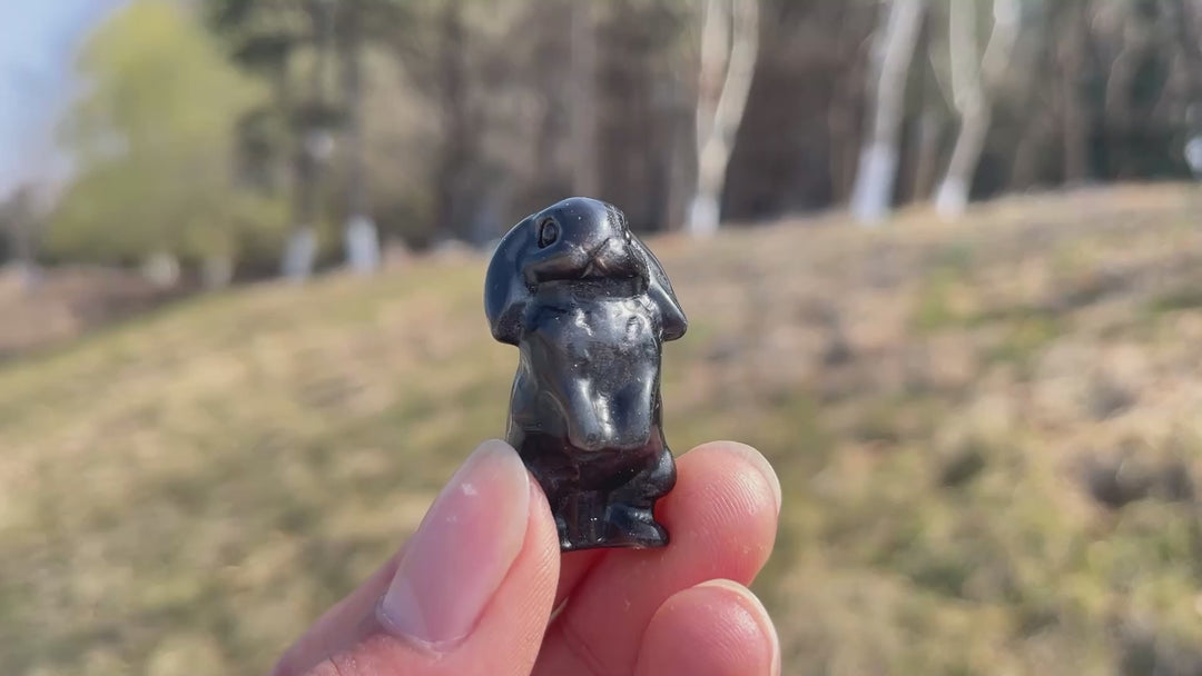 Natural Crystal Carving Mini Silver Obsidian Rabbit