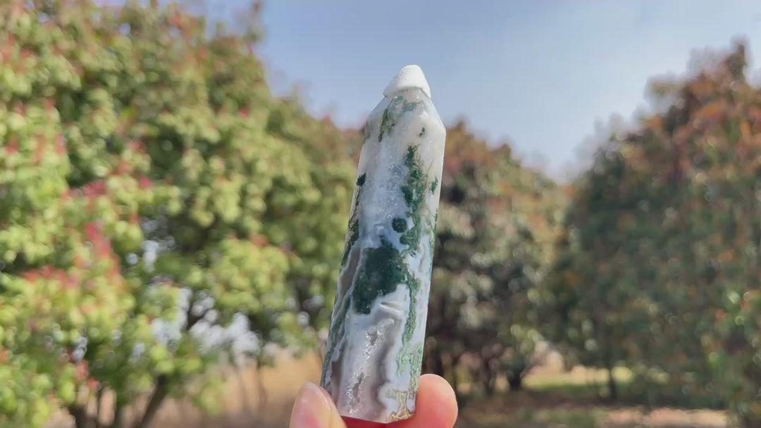 Natural Crystal Moss Agate Point