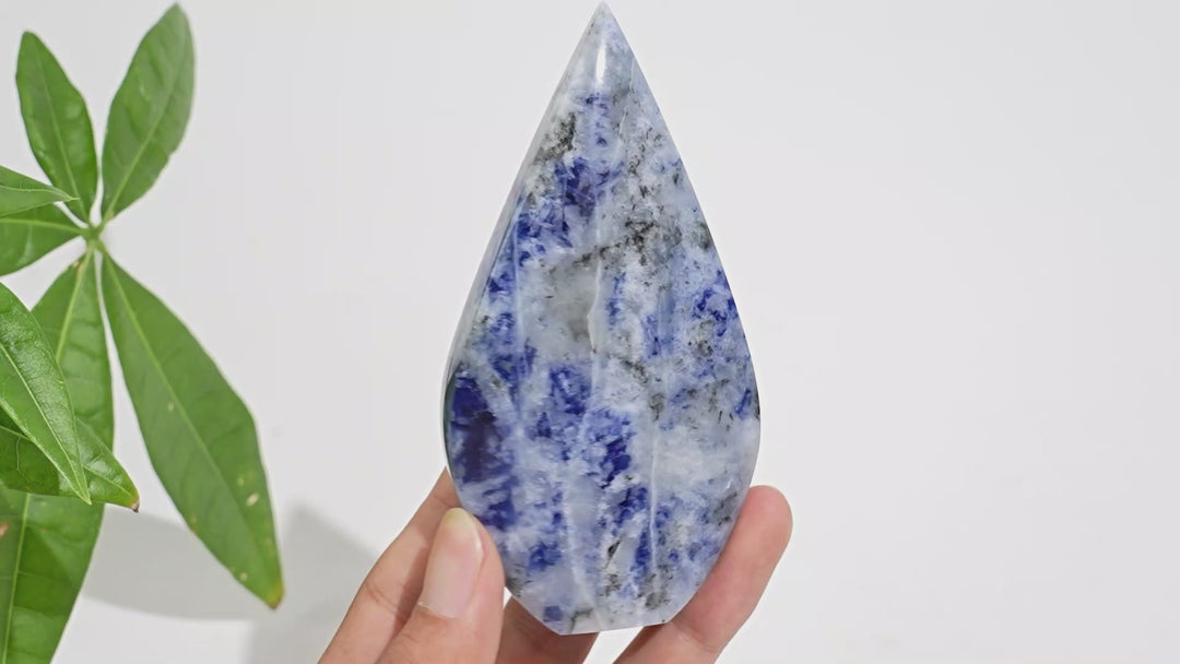 Unique,Natural Crystal Blue And White Porcelain Sodalite Teardrop