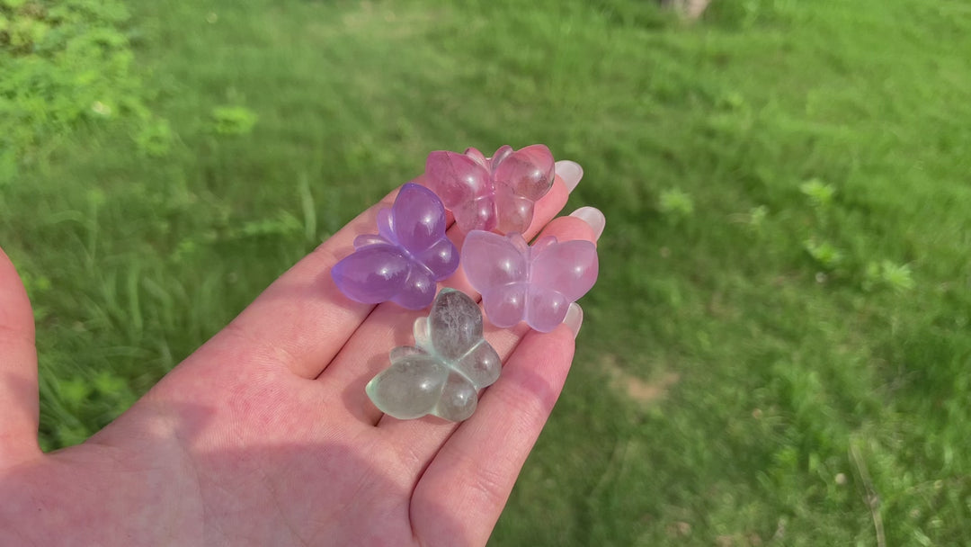 Natural Crystal Fluorite Mini Butterfly Carving