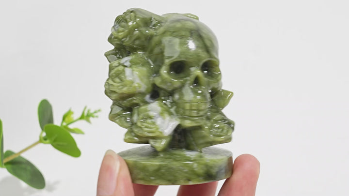 Natural Crystal Carving Skull With Roses