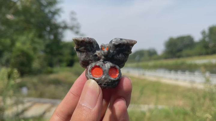 Natural Crystal Carving Cute Skull Pumpkin Bat