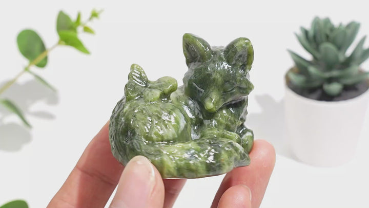 Natural Serpentine Carved Fox With Butterfly
