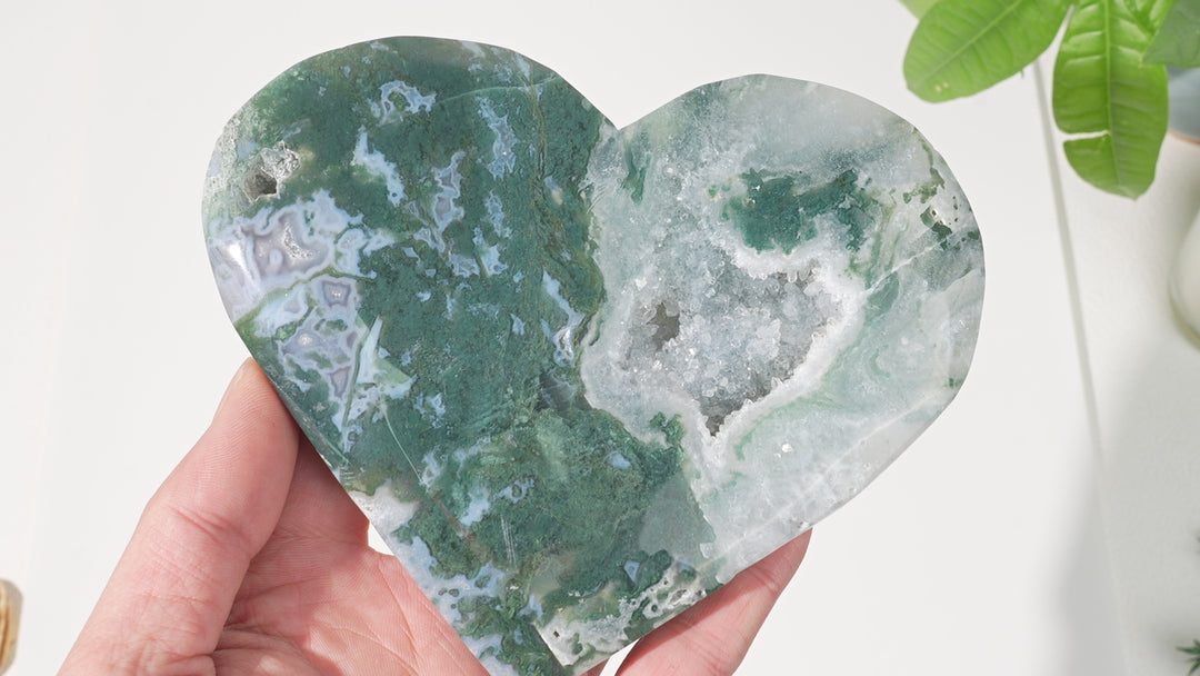Unique,  Natural Moss Agate Geode Heart
