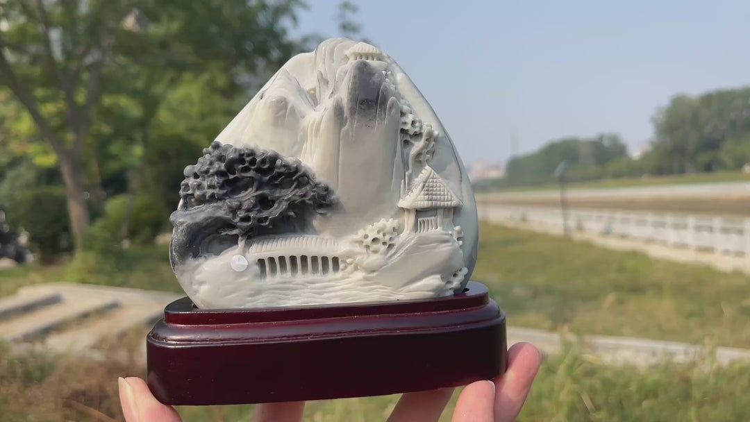 Unique,A Slightly Imperfect Natural Crystal TaiJi Stone Mountain Landscape