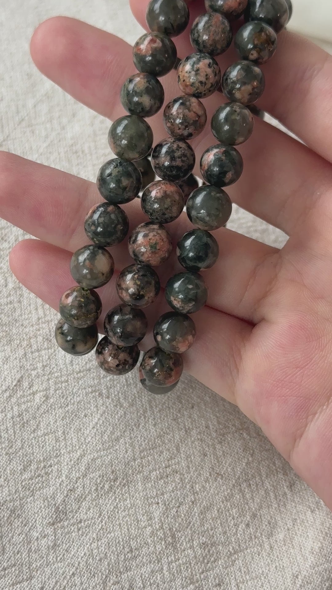 Actinolite in Quartz with Orange Calcite Bracelet 8.5-8.9mm