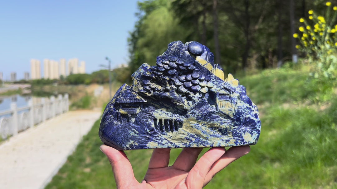 Unique,Natural Lapis Lazuli Landscape Carving