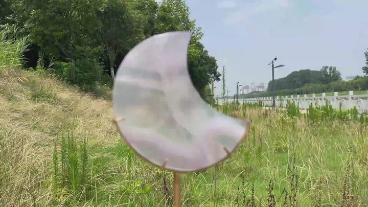 Unique,Natural Crystal Lavender Fluorite Moon With Stand