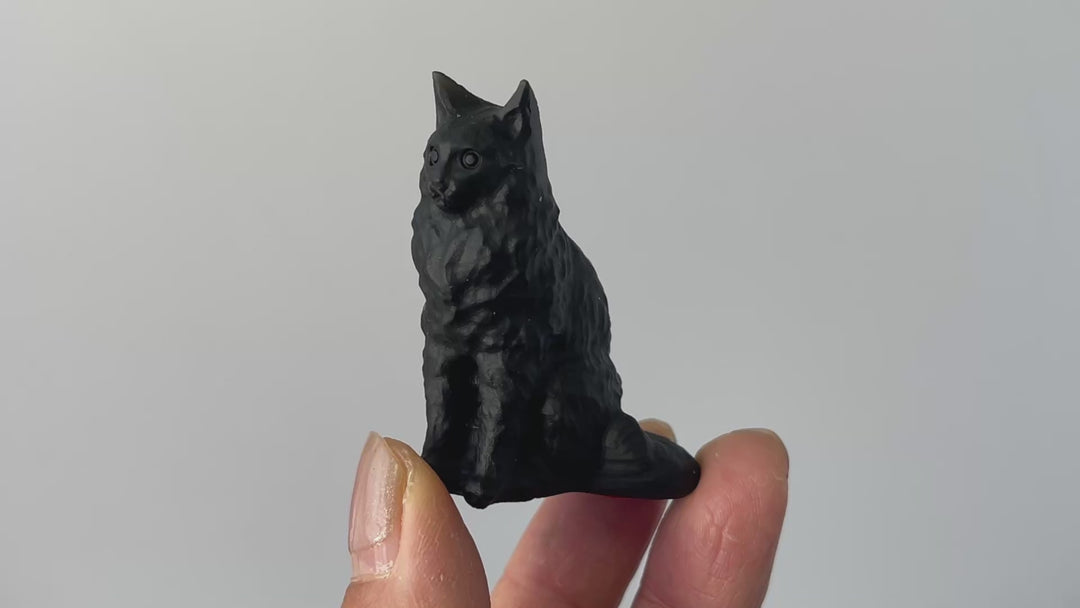 Natural Crystal Carving Obsidian Sitting Cat