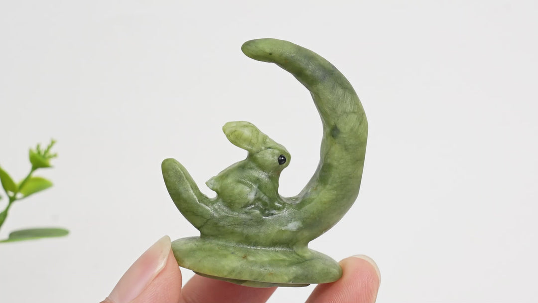 Natural Crystal Carving Serpentine Moon Rabbit