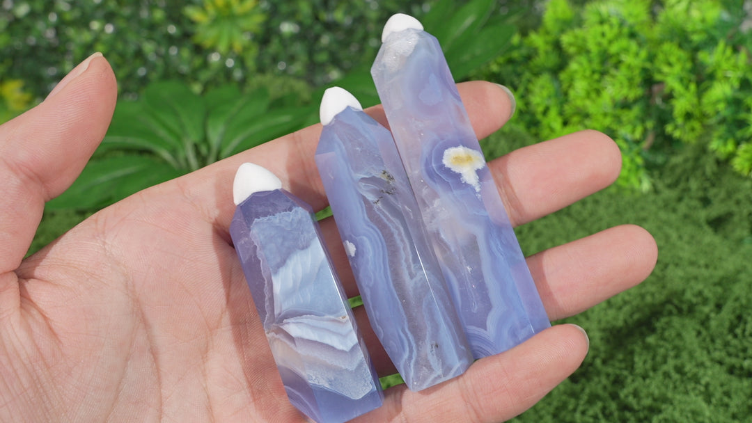 Unique,Natural Crystal Top Blue Agate Point