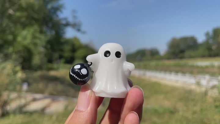 Natural Crystal Carving Cute Ghost With Halloween Bell