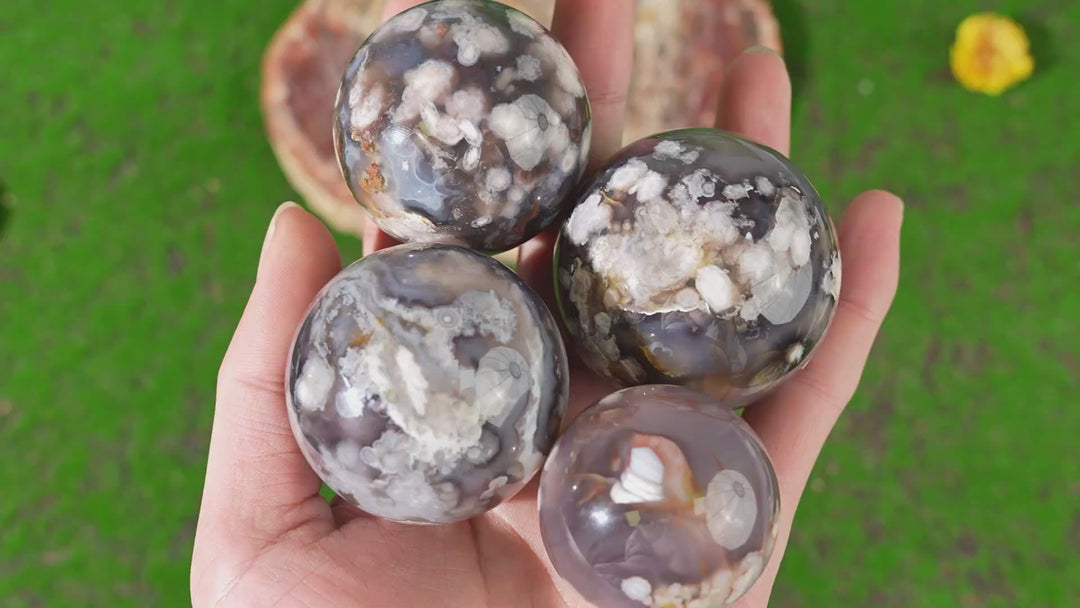 Natural Black Flower Agate Sphere