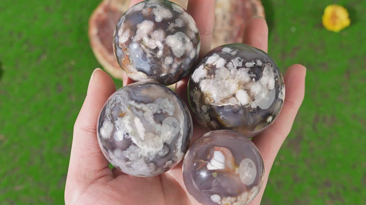 Natural Black Flower Agate Sphere