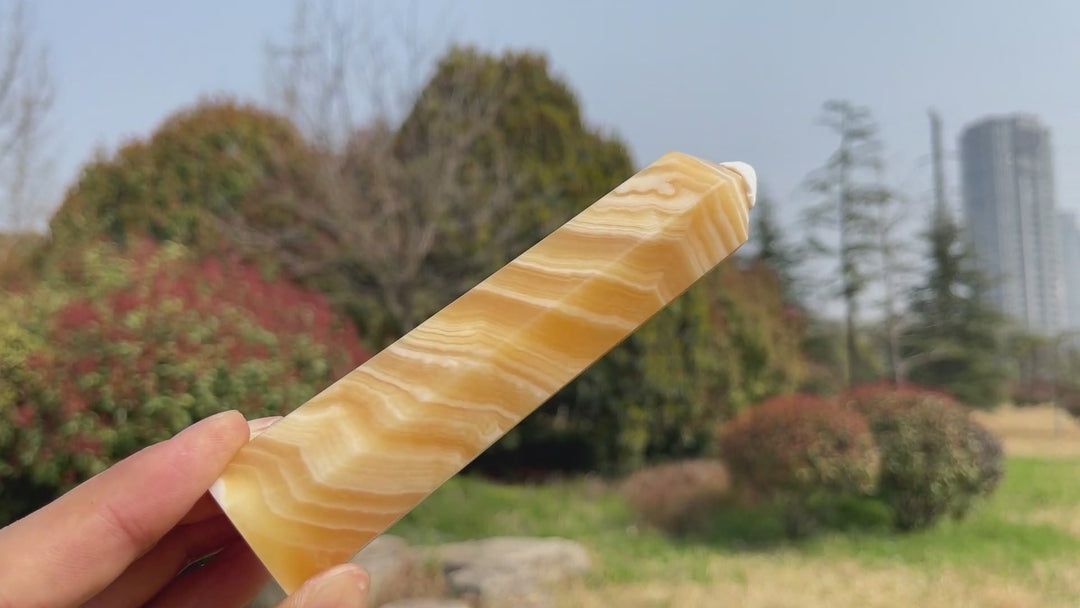 Unique,Natural Crystal Yellow Calcite Point
