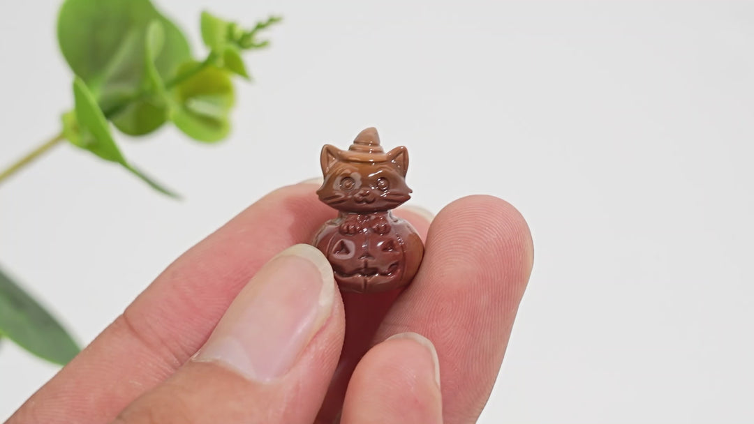 Natural Crystal Carving Alashan Agate Pumpkin Cat