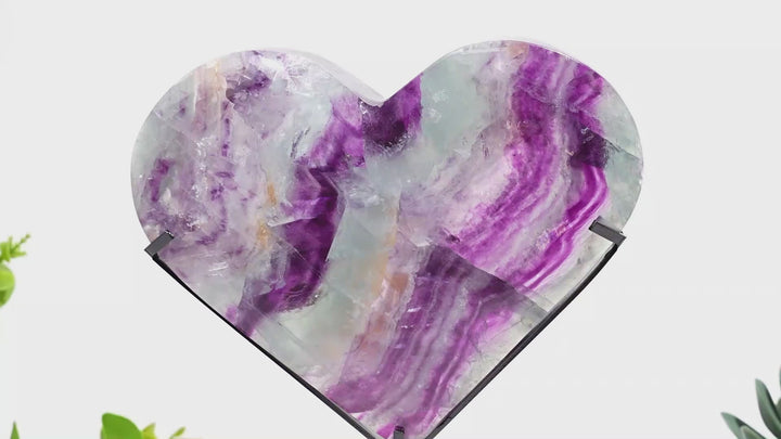 Unique,Natural Fluorite Heart With Stand