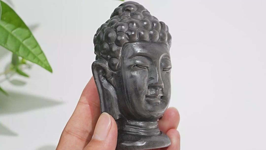 Unique,Natural Crystal Silver Obsidian Buddha Head Carving