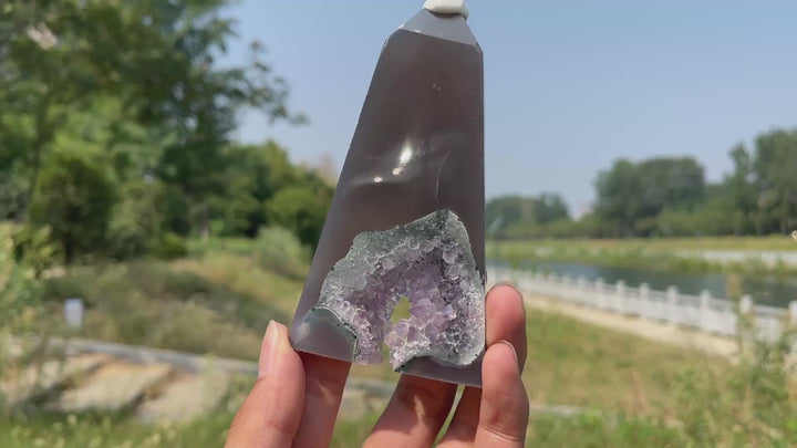 Unique,Natural Crystal Amethyst Agate Geode Point