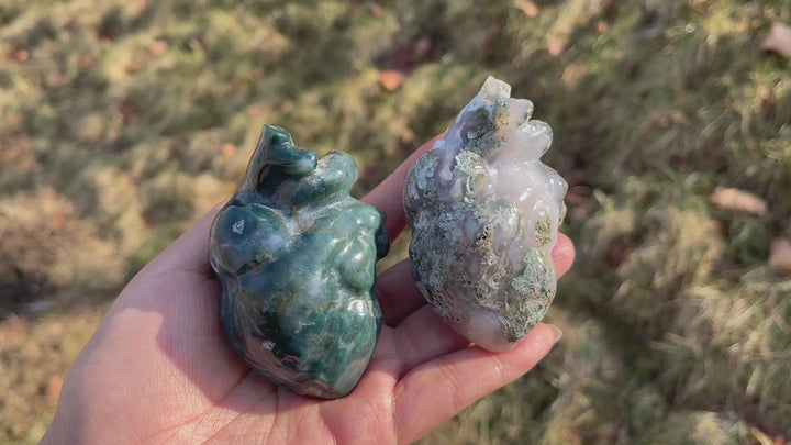 Natural Moss Agate Heart Carving