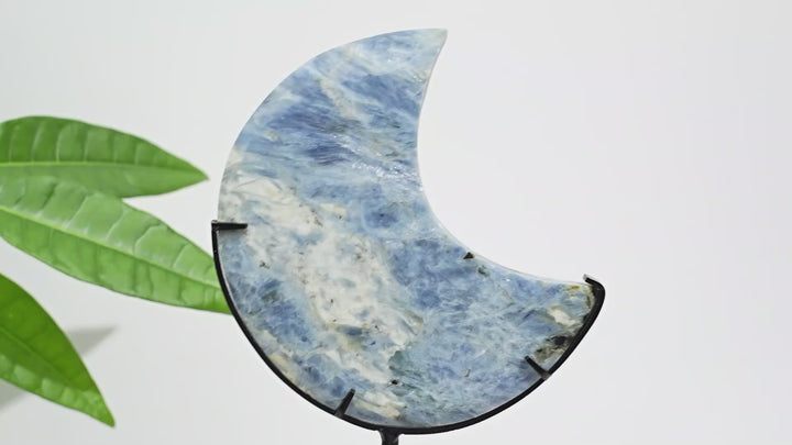 Unique,Natural Crystal Blue Kyanite Serene Moon With Stand