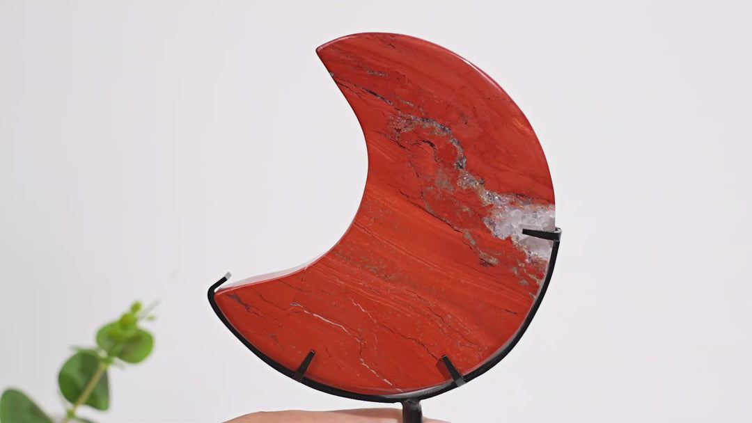 Unique,Natural Crystal Red Jasper Moon With Stand
