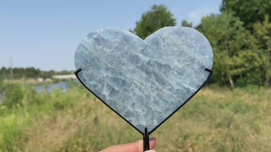 Unique,Natural Crystal Blue Calcite Heart