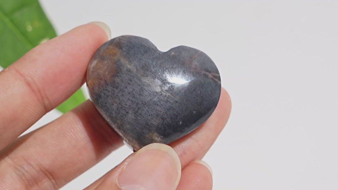 Natural Crystal Black Moonstone With Sunstone Heart