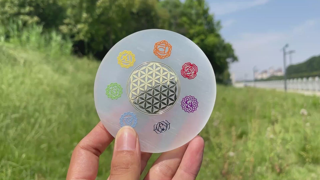 Natural Sacred Pattern Selenite Disc Energy Plate
