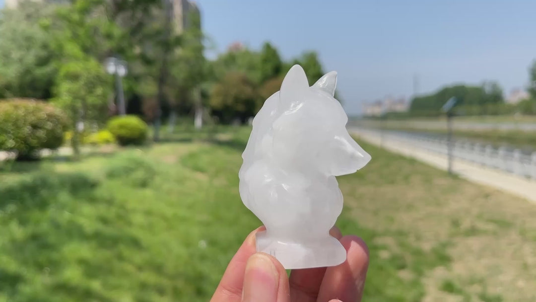 Natural Crystal Carved Wolf Head Bust
